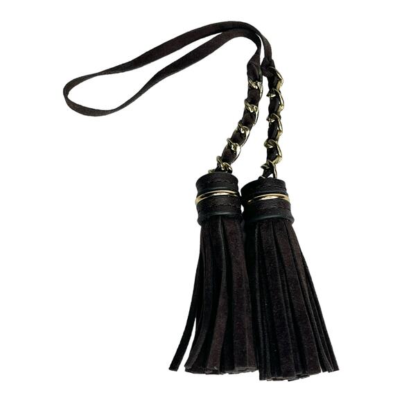 Double Brown Suede Leather & Gold Chain TASSELS for Handbag Purse Luggage FOB - Picture 5 of 5